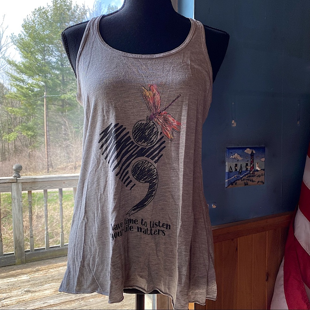 🦋💜Suicide Awareness Tank Top, Large, “I Have Time To Listen Your Life Matters”
